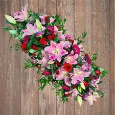Pink Lily &amp; Red Rose Casket Spray