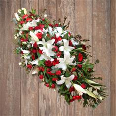 White Lily &amp; Red Florals Casket Spray
