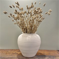 Large Ribbed White Ceramic Urn Vase